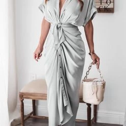 Levency New In Button Knot Bat Drape Dress