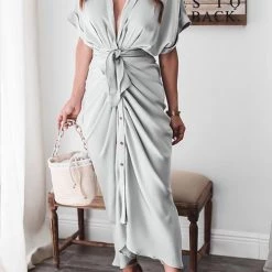 Levency New In Button Knot Bat Drape Dress