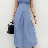 Levency New In Linen V Neck Sleeveless Maxi Dress