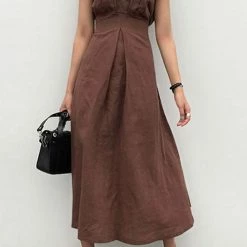 Levency New In Linen V Neck Sleeveless Maxi Dress