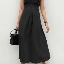 Levency New In Linen V Neck Sleeveless Maxi Dress