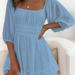 Levency Linen Square Neck Mini Dress