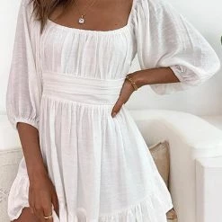 Levency Linen Square Neck Mini Dress