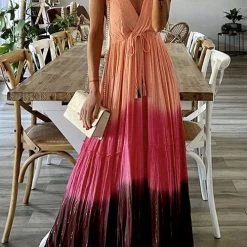 Levency Gradient Lace Up Slip Maxi Dress New In