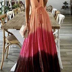 Levency Gradient Lace Up Slip Maxi Dress New In