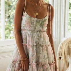 Levency Ruffles Floral Print Slip Mini Dress New In