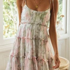 Levency Ruffles Floral Print Slip Mini Dress New In