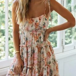 Levency Ruffles Floral Print Slip Mini Dress New In