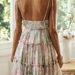 Levency Ruffles Floral Print Slip Mini Dress New In