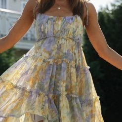 Levency Ruffles Floral Print Slip Mini Dress New In