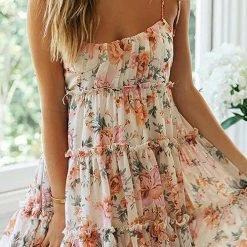 Levency Ruffles Floral Print Slip Mini Dress New In