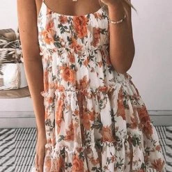 Levency Ruffles Floral Print Slip Mini Dress New In