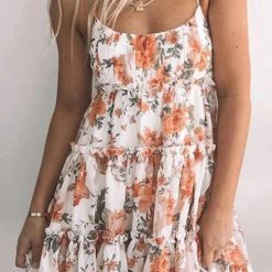 Levency Ruffles Floral Print Slip Mini Dress New In