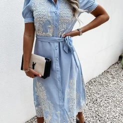 Levency New In Button Hollow Bleted Shirt Maxi Dress