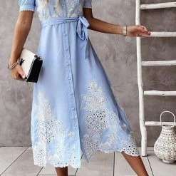 Levency New In Button Hollow Bleted Shirt Maxi Dress