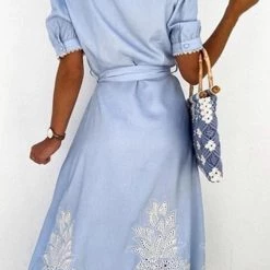 Levency New In Button Hollow Bleted Shirt Maxi Dress