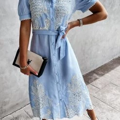 Levency New In Button Hollow Bleted Shirt Maxi Dress