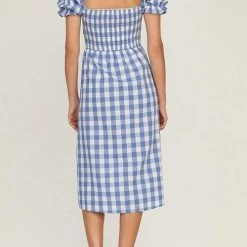 Levency Plaid Square Neck Slit Dress