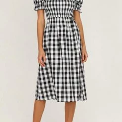 Levency Plaid Square Neck Slit Dress