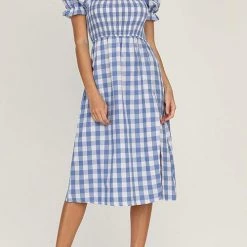 Levency Plaid Square Neck Slit Dress