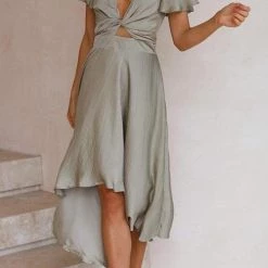 Levency Irregularity Hem Knot Short Sleeve Dress