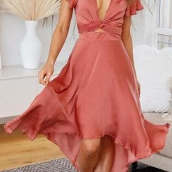 Levency Irregularity Hem Knot Short Sleeve Dress