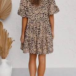 Levency New In Ruffles Leopard Button Mini Dress