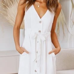 Levency New In Button V Neck Knot Tank Mini Dress