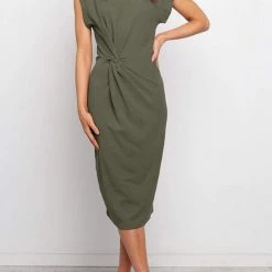 Levency New In Solid Twist Sleeveless Dress