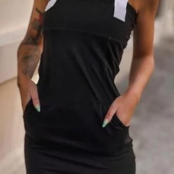 Levency Pockets Square Neck Sleeveless Mini Dress New In