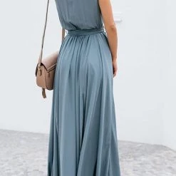 Levency V Neck Sleeveless Slit Wrap Maxi Dress New In