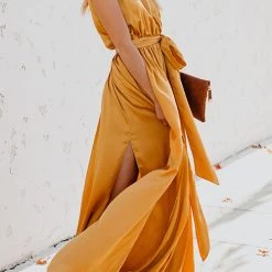 Levency V Neck Sleeveless Slit Wrap Maxi Dress New In