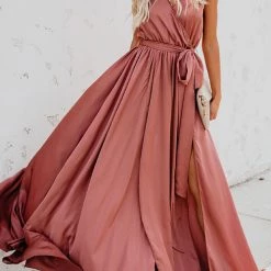 Levency V Neck Sleeveless Slit Wrap Maxi Dress New In