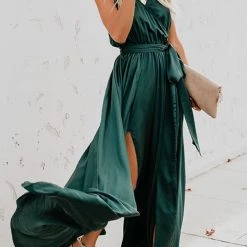 Levency V Neck Sleeveless Slit Wrap Maxi Dress New In
