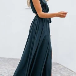 Levency V Neck Sleeveless Slit Wrap Maxi Dress New In