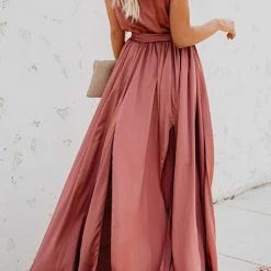 Levency V Neck Sleeveless Slit Wrap Maxi Dress New In