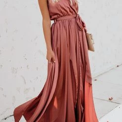 Levency V Neck Sleeveless Slit Wrap Maxi Dress New In