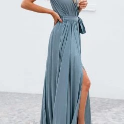Levency V Neck Sleeveless Slit Wrap Maxi Dress New In