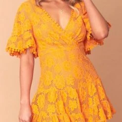 Levency Hollow Lace V Neck Mini Dress New In