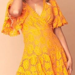 Levency Hollow Lace V Neck Mini Dress New In