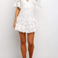 Levency Hollow Lace V Neck Mini Dress New In