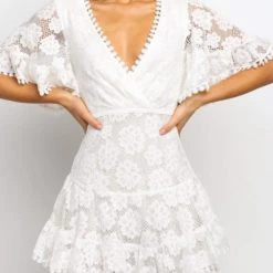 Levency Hollow Lace V Neck Mini Dress New In