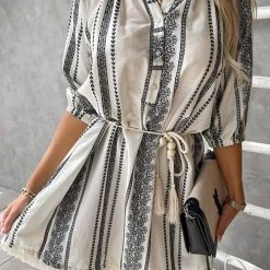 Levency Tassels Ethnic Print Half Sleeve Mini Dress