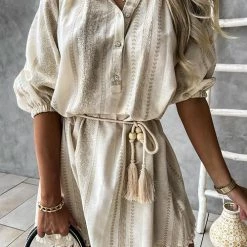 Levency Tassels Ethnic Print Half Sleeve Mini Dress