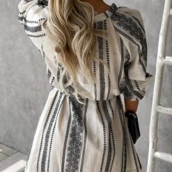 Levency Tassels Ethnic Print Half Sleeve Mini Dress