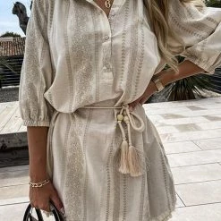 Levency Tassels Ethnic Print Half Sleeve Mini Dress