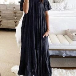Levency New In Layer Off Shoulder Pockets Maxi Dress