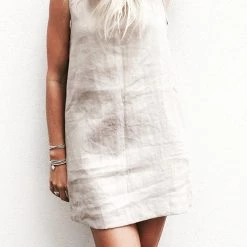 Levency New In Pockets O Neck Mini Dress