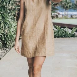 Levency New In Pockets O Neck Mini Dress