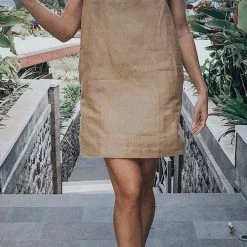 Levency New In Pockets O Neck Mini Dress